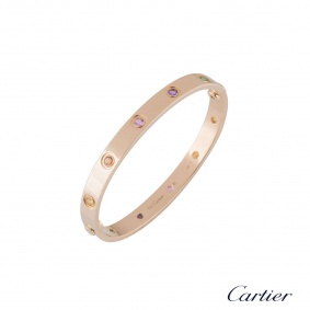 Cartier Rose Gold Coloured Stones Love Bracelet Size 16 B6036516